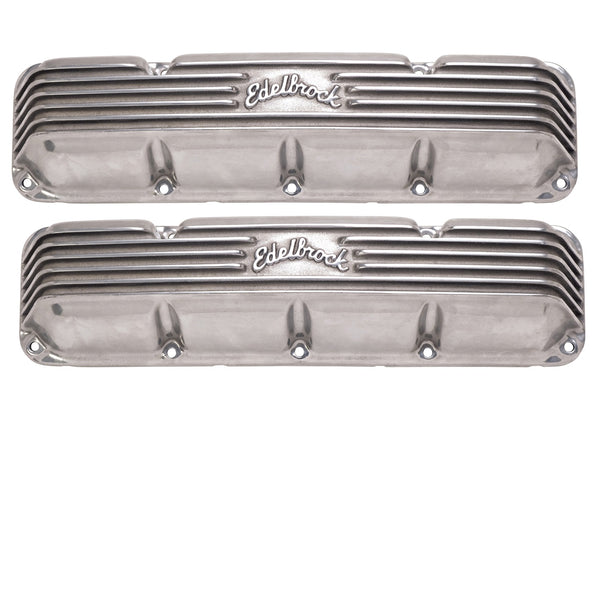 Ensemble de couvercles de soupape en aluminium moulé à ailettes classiques Edelbrock, poli, fabriqué aux États-Unis, AMC V8 1966-91 (livré dans environ 1 à 2 semaines)