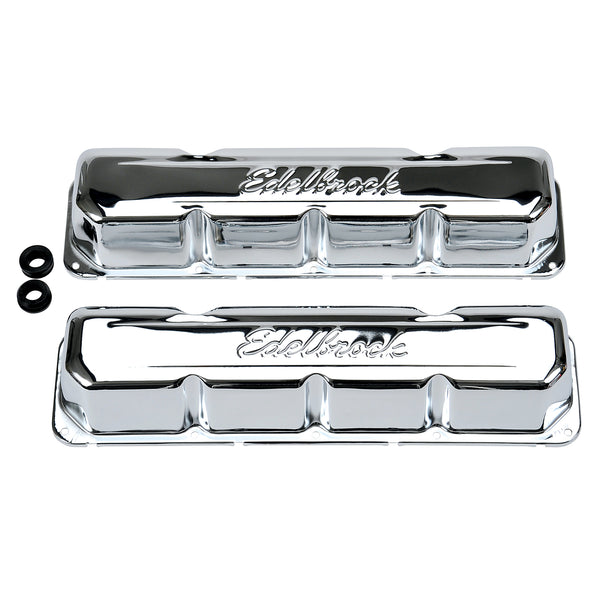 Ensemble de couvre-culasses Edelbrock Signature Series, acier chromé, fabriqué aux États-Unis, AMC V8 1966-91 (livré dans environ 1 à 2 semaines)