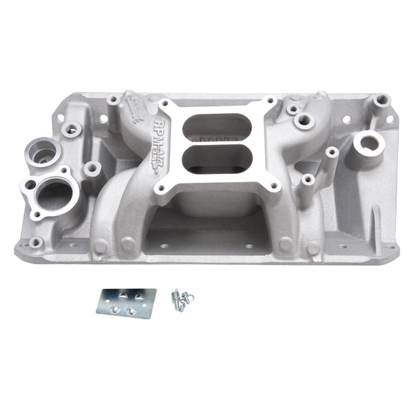 Collecteur d'admission double plan surélevé en aluminium Edelbrock RPM Air-Gap, finition satinée, fabriqué aux États-Unis, AMC V8 1967-69 (livré dans environ 1 à 2 semaines)