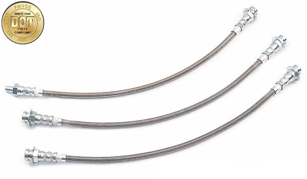 Stainless Braided Front & Rear Brake Hose Kit, Clear Cover w/Silver Whip, 1968-1970 AMC Javelin (FREE lower 48 ground shipping in approx. 2-3 weeks)