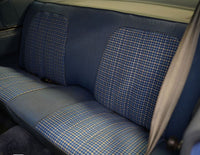 Rear Bench Seat Covers, Show Quality Reproduction, Domino Cloth Inserts w/Ribbed Cloth Bolster & Coachman Grain Skirts, Choose From 4 Colors, 1973 AMC Javelin, Javelin AMX (FREE lower 48 ground shipping in approx. 3 months)