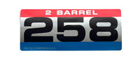 Air Cleaner Decal, 258 2-Barrel, 3227513, 1972-90 AMC, Jeep - FREE lower 48 ground shipping in approx. 1-2 weeks