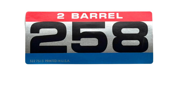 Air Cleaner Decal, 258 2-Barrel, 3227513, 1972-90 AMC, Jeep - FREE lower 48 ground shipping in approx. 1-2 weeks