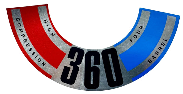 Air Cleaner Decal, 360 4-Barrel High Compression, 1970 AMC AMX - FREE lower 48 ground shipping in approx. 1-2 weeks