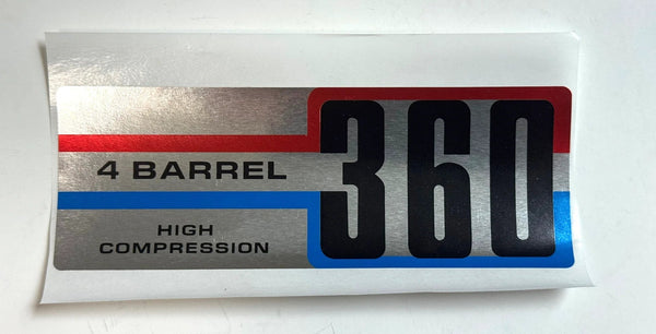 Air Cleaner Decal, 360 4-Barrel High Compression, 1971 AMC, Jeep - FREE lower 48 ground shipping in approx. 1-2 weeks