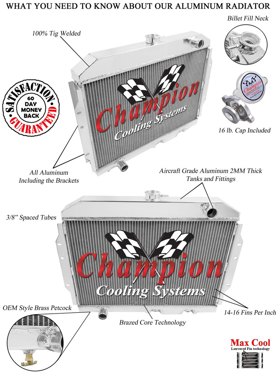 Ground Radiator Champion Aluminum Radiator, 3-Row, 1958-88 AMC - See Applications Befo ...