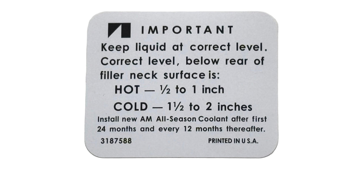 Cooling System Warning Decal, 3187588, 1970-78 AMC - FREE lower 48 gro ...