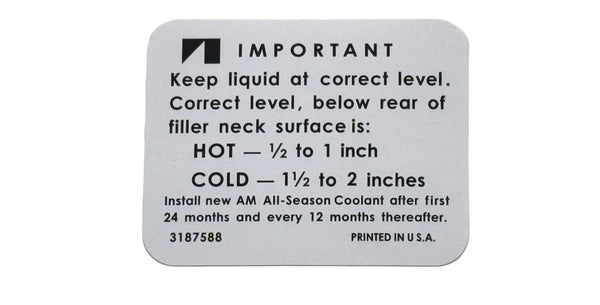 Cooling System Warning Decal, 3187588, 1970-78 AMC - FREE lower 48 ground shipping in approx. 1-2 weeks