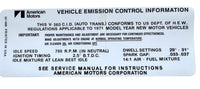Engine Emissions Decal, 360 V8, Automatic, P/N 3211888 - 1971 AMC Ambassador, Hornet S/C 360, Javelin, Javelin AMX, Matador, FREE lower 48 ground shipping in approx. 1-2 weeks
