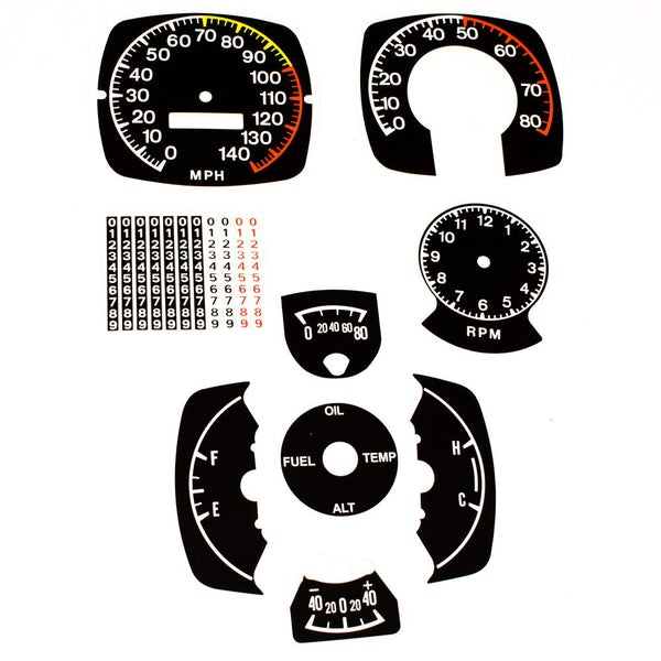Rallye Pack Dash Decal Kit w/140MPH & Tach, 1971-74 AMC Javelin, Javelin AMX - FREE lower 48 ground shipping in approx. 1-2 weeks