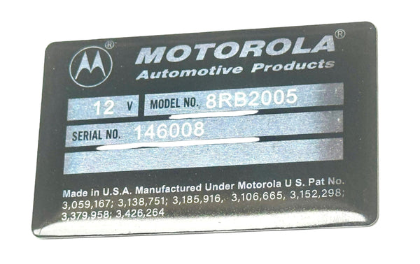 Voltage Regulator Tag, Show Quality Reproduction, AMC Motorola 8R series, 1971-75 AMC (See Applications)