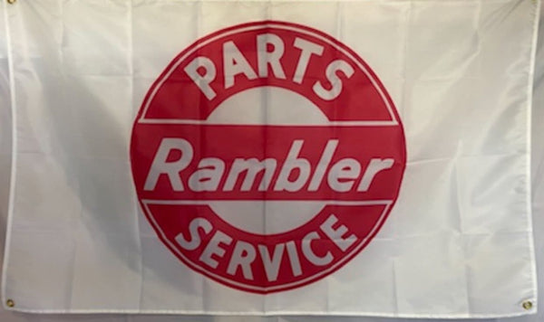 Wall Flag, Rambler Parts Service Logo, White, 3'x5' (FREE lower 48 ground shipping in approx. in 1-2 weeks)